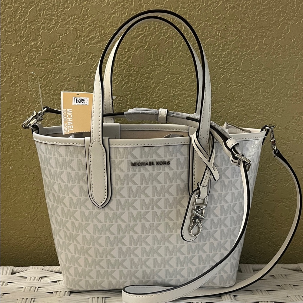 Michael Kors Eliza Mini Open Tote White Monogram X Small New W Tag